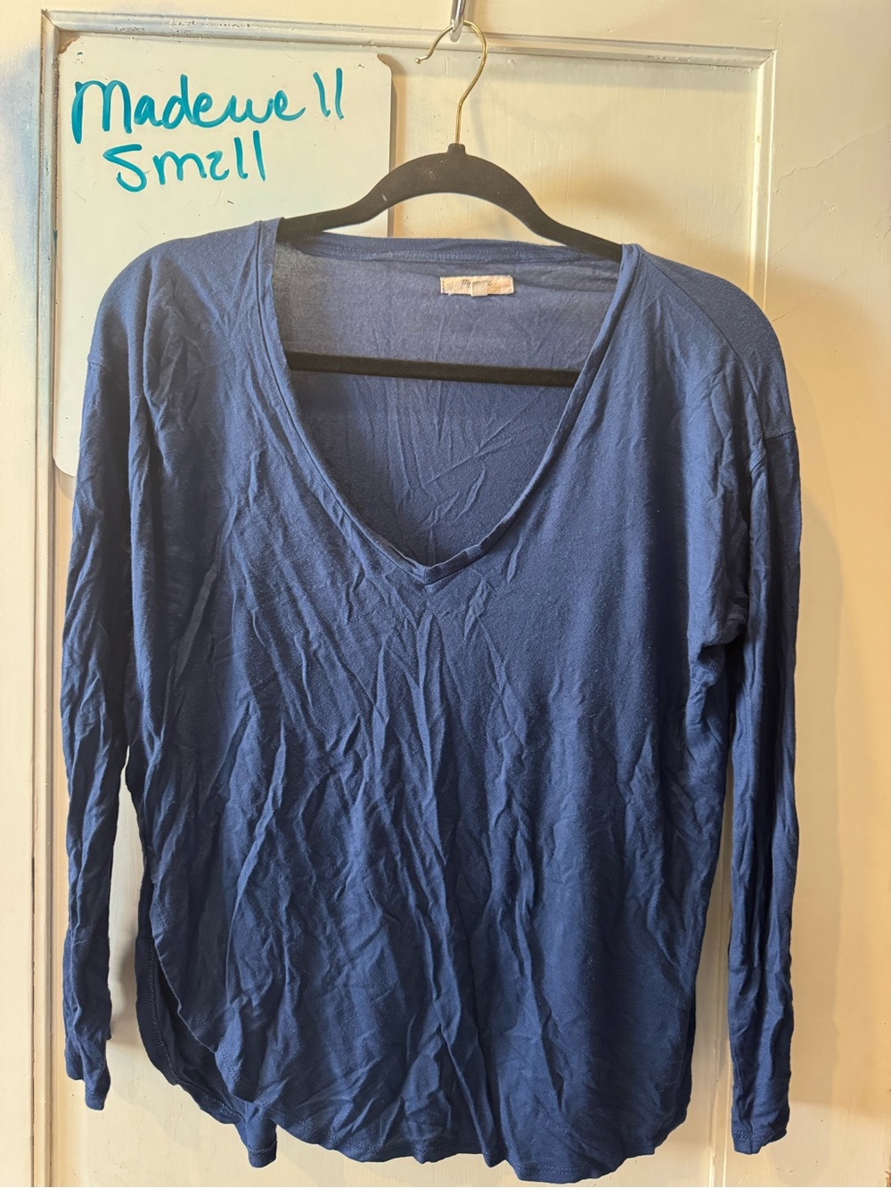 Madewell Deep Blue V-Neck Long Sleeve Top